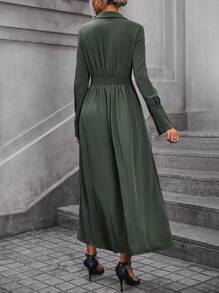 SHEIN Clasi 女式高開叉襯衫洋裝 - 綠色 - 查看 2