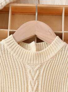 SHEIN Little Girls' Ruffle Sleeve Sweater Dress - Beige - View 4