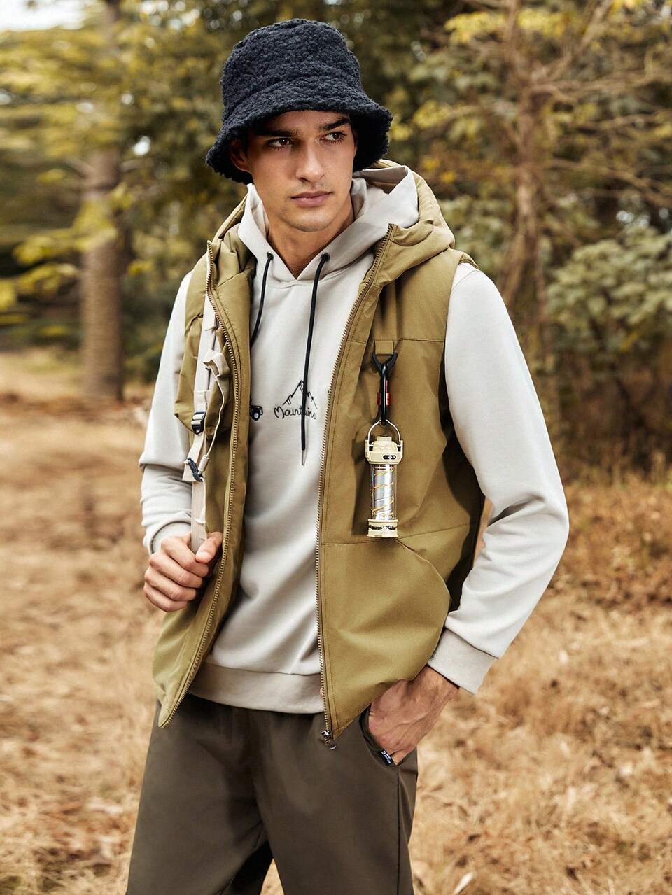 Men Zip Up Hooded Vest Coat