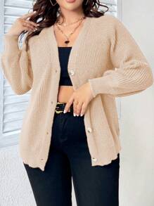 Celure 大尺碼斜肩袖純色開衫 - 杏色 - 查看 1