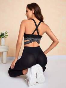 Yoga Trendy 網眼透氣瑜珈背心,適用於健身、運動內衣訓練 - 黑色 - 查看 6