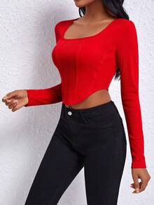 SHEIN Essnce 女款純色t恤 - 紅色 - 查看 4