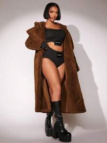 SHEIN SXY Của phụ nữ Sang trọng áo Với Quá lớn Vòng cổ Và - màu nâu - Xem 5