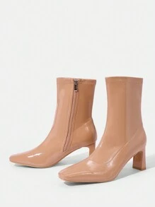 SheIn BIZ Stitched Detail Square Toe Women's Fashionable Ankle Boots