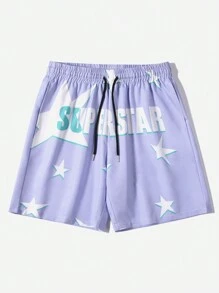 ROMWE MEN Street Life 男士印花束口短褲 - 藍色 - 查看 1