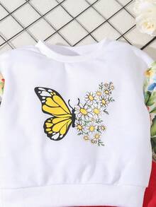 2入組嬰兒女童休閒卡通印花圓領運動衫和打底褲,適用於春秋季節 - 紅白色 - 查看 3