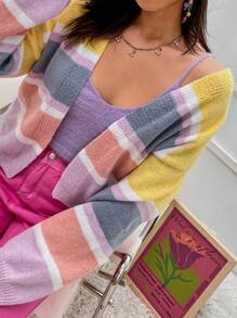 SHEIN Qutie Áo len cardigan màu khối cho nữ - Nhiều màu - Xem 4