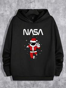 Manfinity Men's Plus Size Christmas Printed Hoodie And Sweatpants Set - Black - View 4