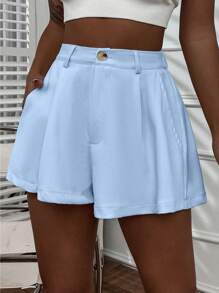 SHEIN LUNE Women's Shorts With Pockets - Baby Blue - View 4