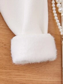 SHEIN 小女孩純色珍珠和珠子裝飾半高領毛衣 - 白色 - 查看 4