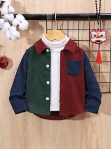 SHEIN 嬰兒男寶寶1件拼接口袋衫 - 彩色 - 查看 3