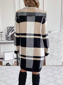 SHEIN Privé Women's Plaid Double Pockets Cardigan With Open Front - Multicolor - View 2