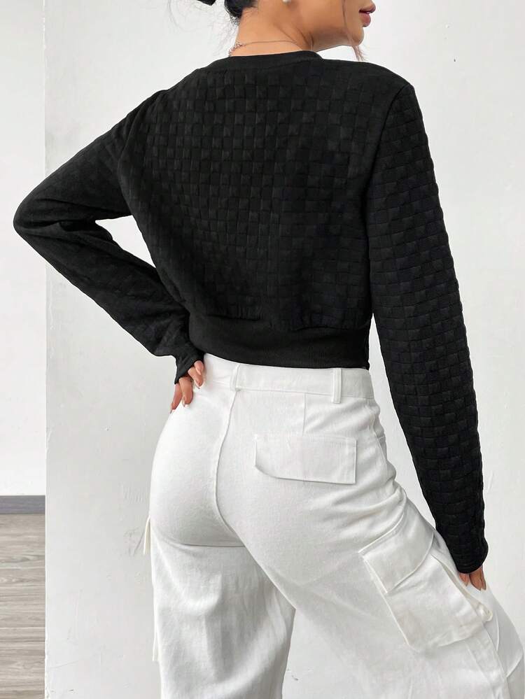Women's Short Cropped Sweatshirt With Drawstring Waist Pullover Fall Sweatshirt