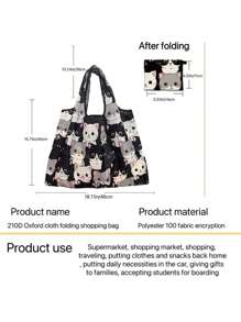 ROMWE Kawaii Gấp lại Túi mua sắm Túi xách Với Phim hoạt hình mèo in - Nhiều màu - Xem 9