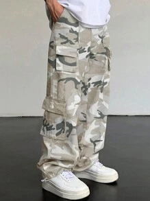 Manfinity EMRG Men's Camo Printed Cargo Pants With Side Flap Pocket - Khaki - View 3