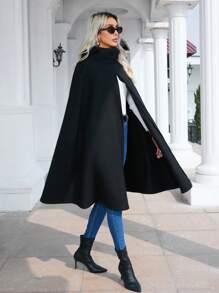 SHEIN Clasi Hooded Cape Coat - Black - View 4