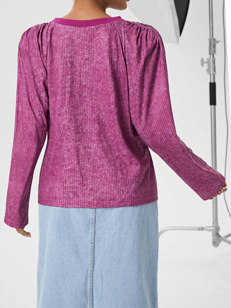 Solid Color Puff Sleeve T-shirt