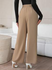 SHEIN Privé Women's Double-breasted Buttoned Trousers - Khaki - View 2