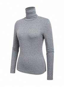 SHEIN Essnce 女士純色高領修身t卹 - 彩色 - 查看 3