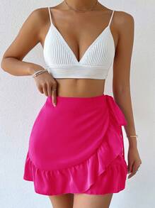 Chiquease Falda Cruzada Con Volantes - Rosa Fucsia - Ver 3