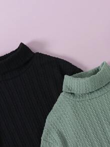 SHEIN Young Boys' Solid Color Turtleneck Knitted Sweatshirt - Multicolor - View 5