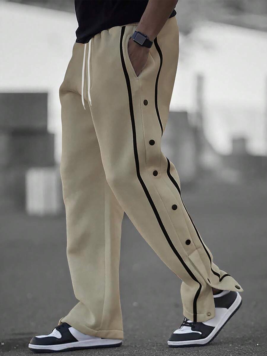 Manfinity Homme Men's Loose Fit Drawstring Waist Sweatpants, For Rave - Khaki - View 1