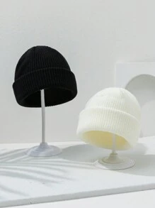 ROMWE 2入組男女皆宜黑白針織帽套裝,休閒保暖冬季帽子
