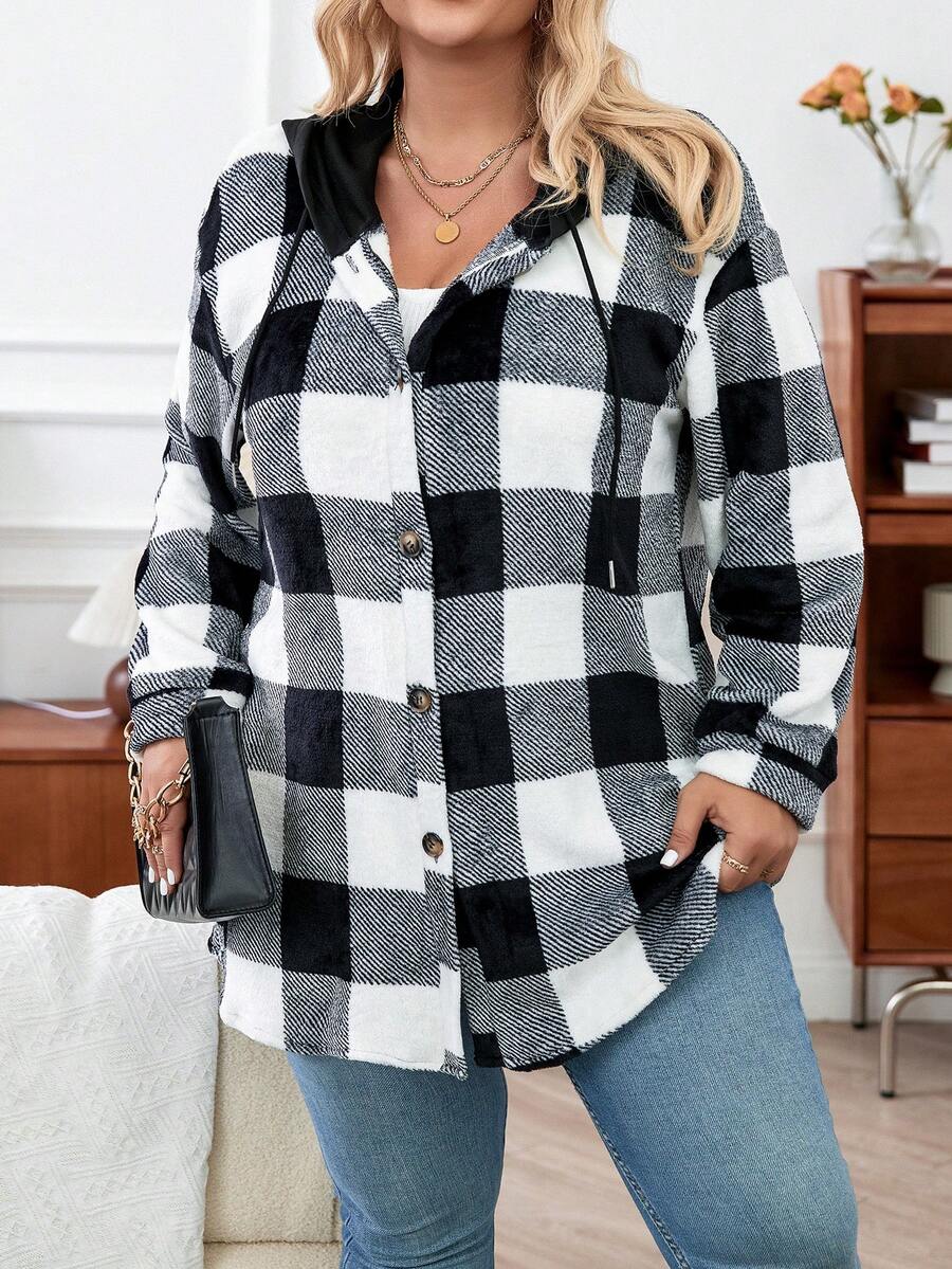 Calvaya 女款大尺碼格紋束口帽夾克 - 彩色 - 查看 1