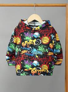 SHEIN Young Boys' Hooded Sports Long Sleeve Sweatshirt With Pattern - Multicolor - View 1