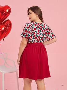 SHEIN Clasi Plus Size Floral Print Dress With Ruffle Sleeves And Waist Belt Red Women Dress - Multicolor - View 2