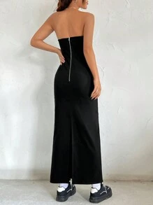 SHEIN EZwear 女式無肩帶無腰帶連身裙 - 黑色 - 查看 3