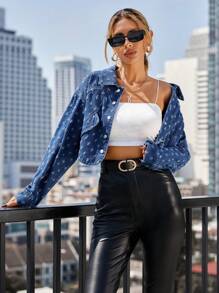GENKIRA Women's Long Sleeve Ultra Short Denim Jacket - Dark Wash - View 4