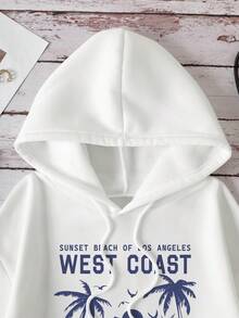 SHEIN EZwear 具有文字和棕櫚樹印花和束口設計的帽衫 - 白色 - 查看 7
