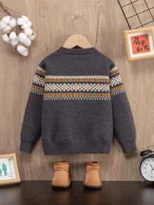 SHEIN Young Boy Geometric Pattern Sweater - Dark Grey - View 2