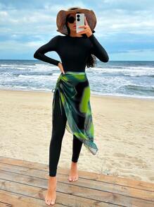 Swim Shayni 夏季海滩扎染保守立领连体泳衣阿拉伯服装