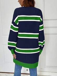 SHEIN Essnce Khối màu Sọc Lỏng lẻo Áo len Mở Với Thả vai - Nhiều màu - Xem 2