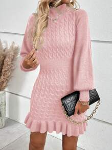 SHEIN Clasi 時尚燈籠袖毛衣連衣裙女裝 - 粉色 - 查看 1