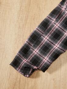 SHEIN Toddler Girls' Plaid Fleece Patchwork Hooded Coat For Autumn/winter