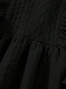 SHEIN Váy trang trí viền xếp nếp màu trơn giản dị và thanh lịch cho cô gái Tween - màu đen - Xem 4