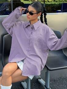DAZY Camisa De Hombro Caído Para Mujeres Con Doble Bolsillo - Morado - Ver 7