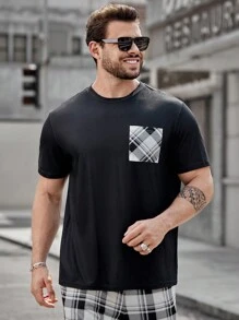 GENTILAND 男士大尺碼格紋拼接口袋t恤和格紋印花褲子休閒2件套裝 - 彩色 - 查看 6