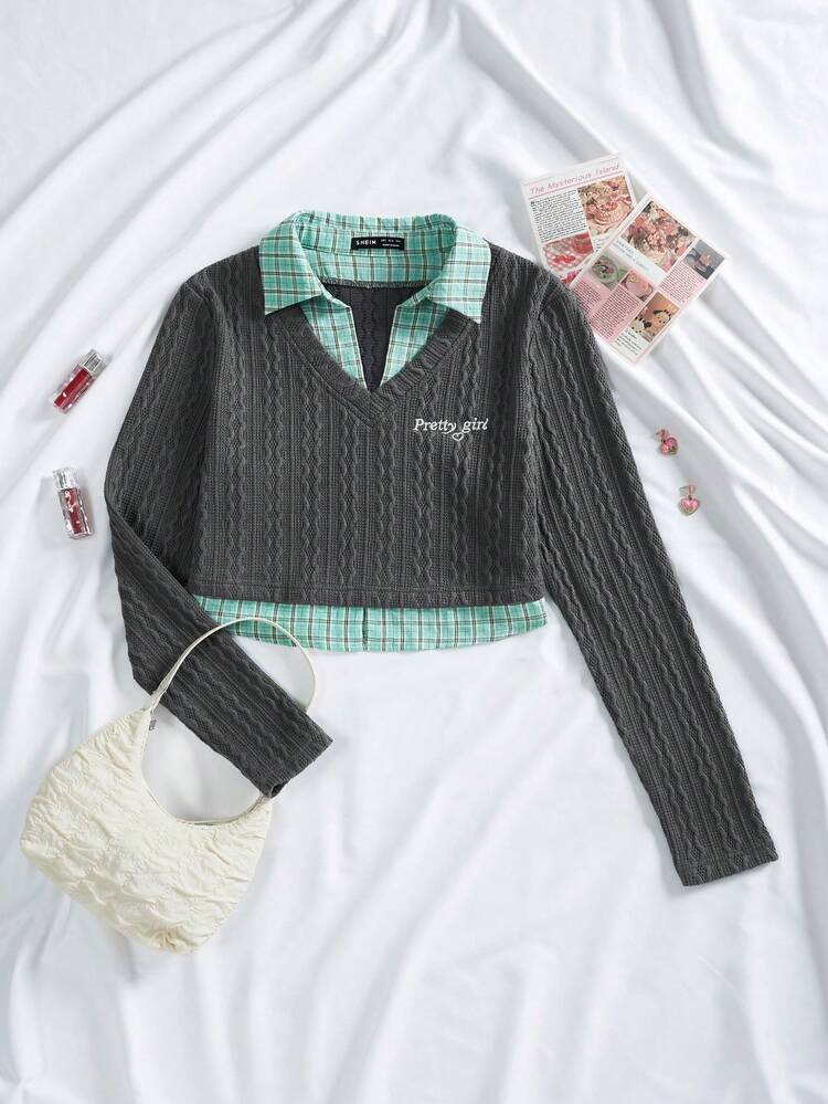 Embroidery Letter Pattern 2 In 1 Blouse