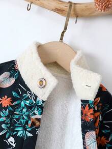 SHEIN Toddler Girls' Floral Print Jacket For Autumn And Winter - Navy Blue - View 5