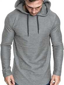 Manfinity Homme Men Solid Drawstring Hooded Tee - Dark Grey - View 1