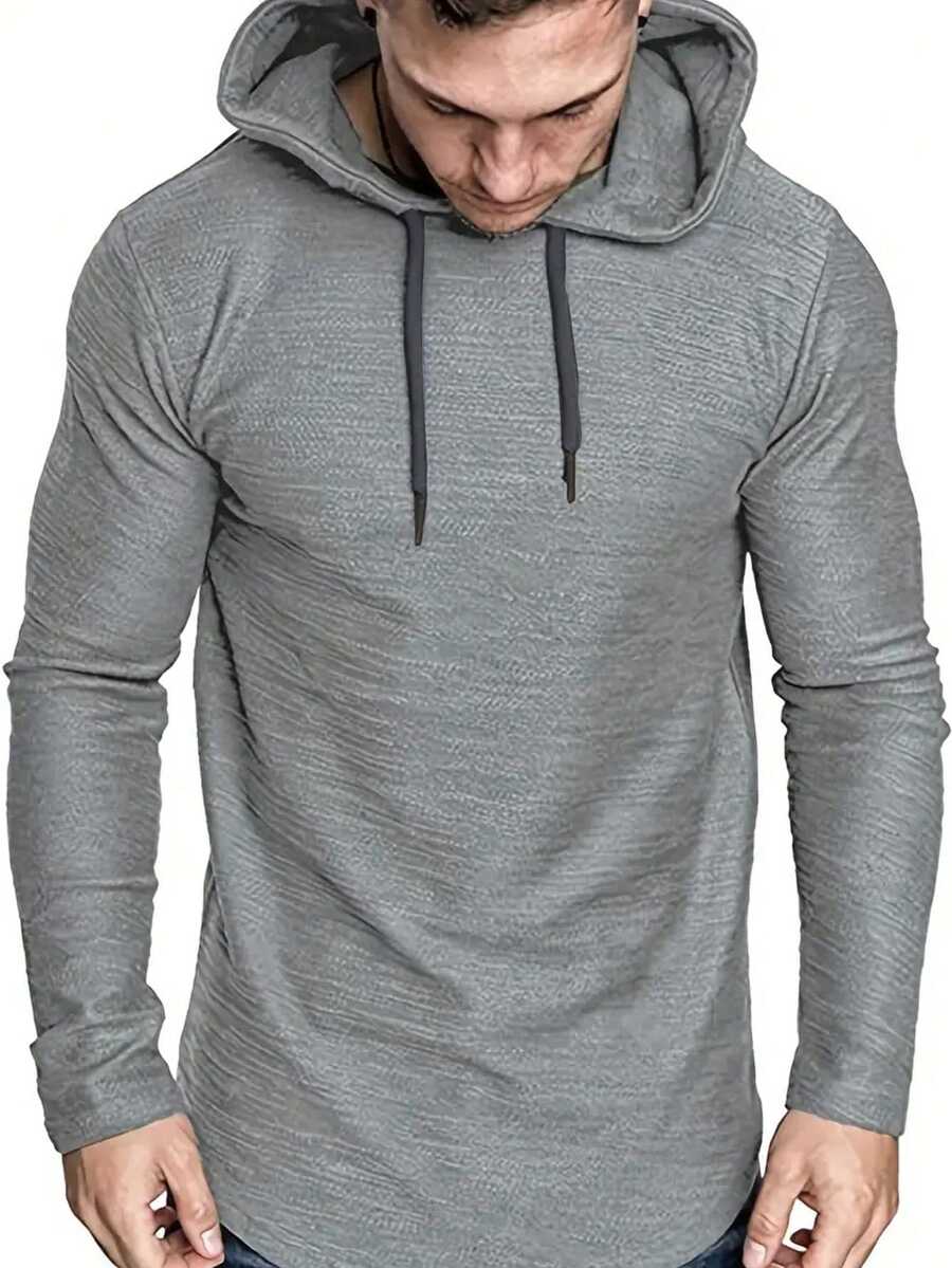 Manfinity Homme Men Solid Drawstring Hooded Tee - Dark Grey - View 1