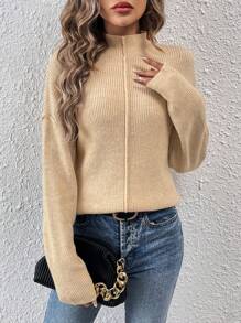 SHEIN LUNE Áo len nữ cổ đứng, kiểu dáng mùa thu đông. - Màu be - Xem 3