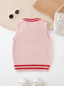 Em bé Cô gái Khối màu Dệt kim Áo vest Với Edging - Hồng - Xem 2