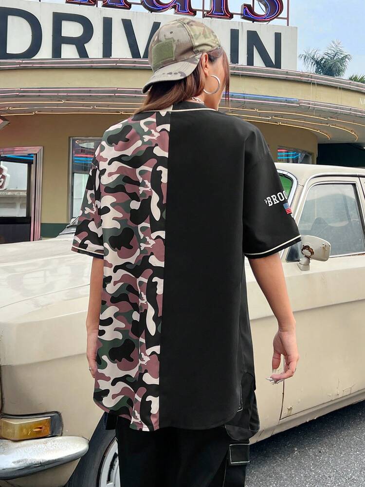 Camouflage Splicing Women's Shirt