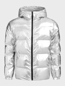 Manfinity RebelGame Men Zip Up Hooded Padded Coat - Silver - View 1