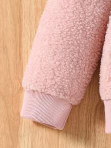 SHEIN 幼兒女童格式毛絨帽夾克,對比色及毛茸茸效果 - 彩色 - 查看 6